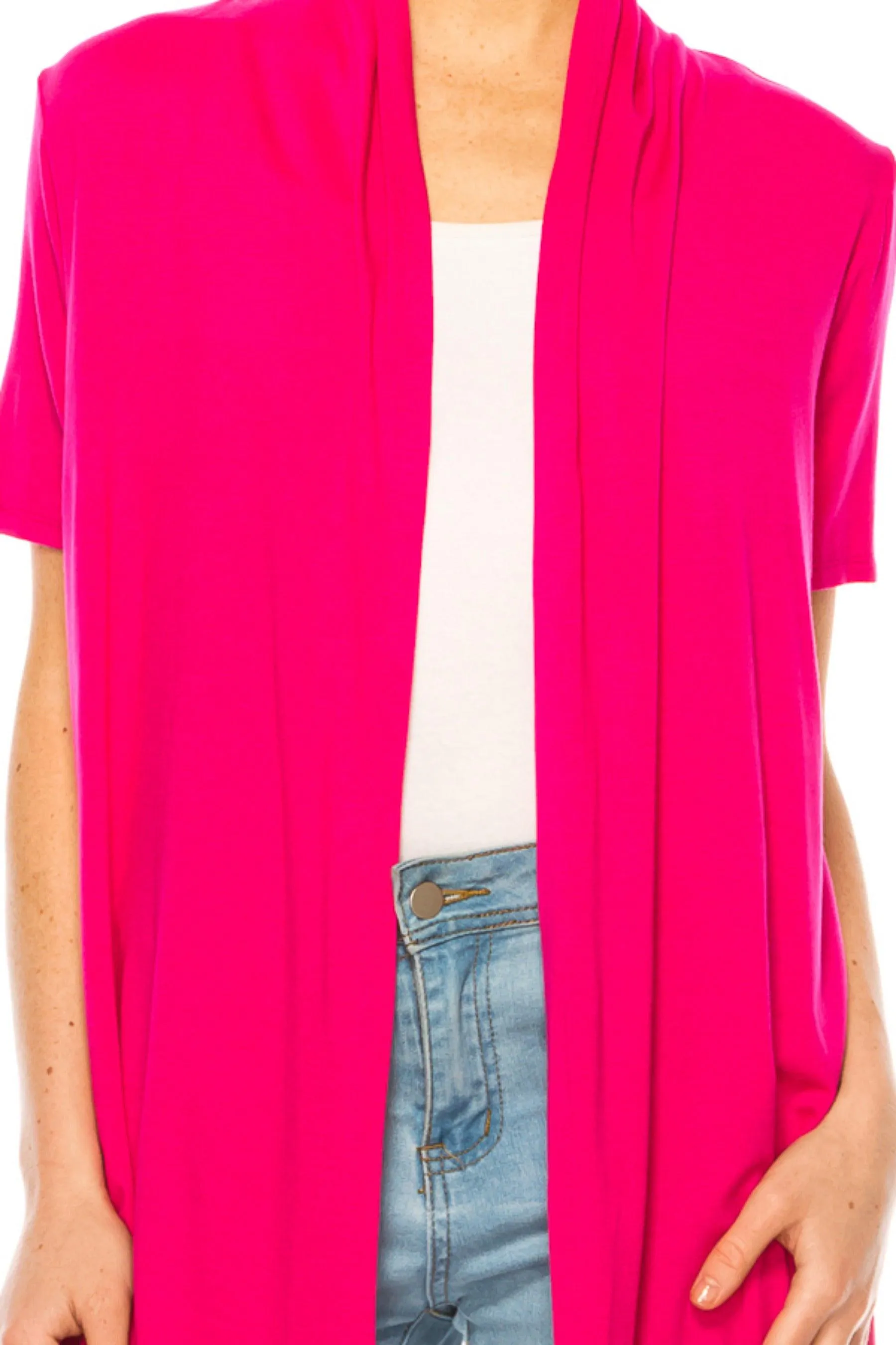 Women's Asymmetrical Hem Solid Cardigan with Short Sleeves