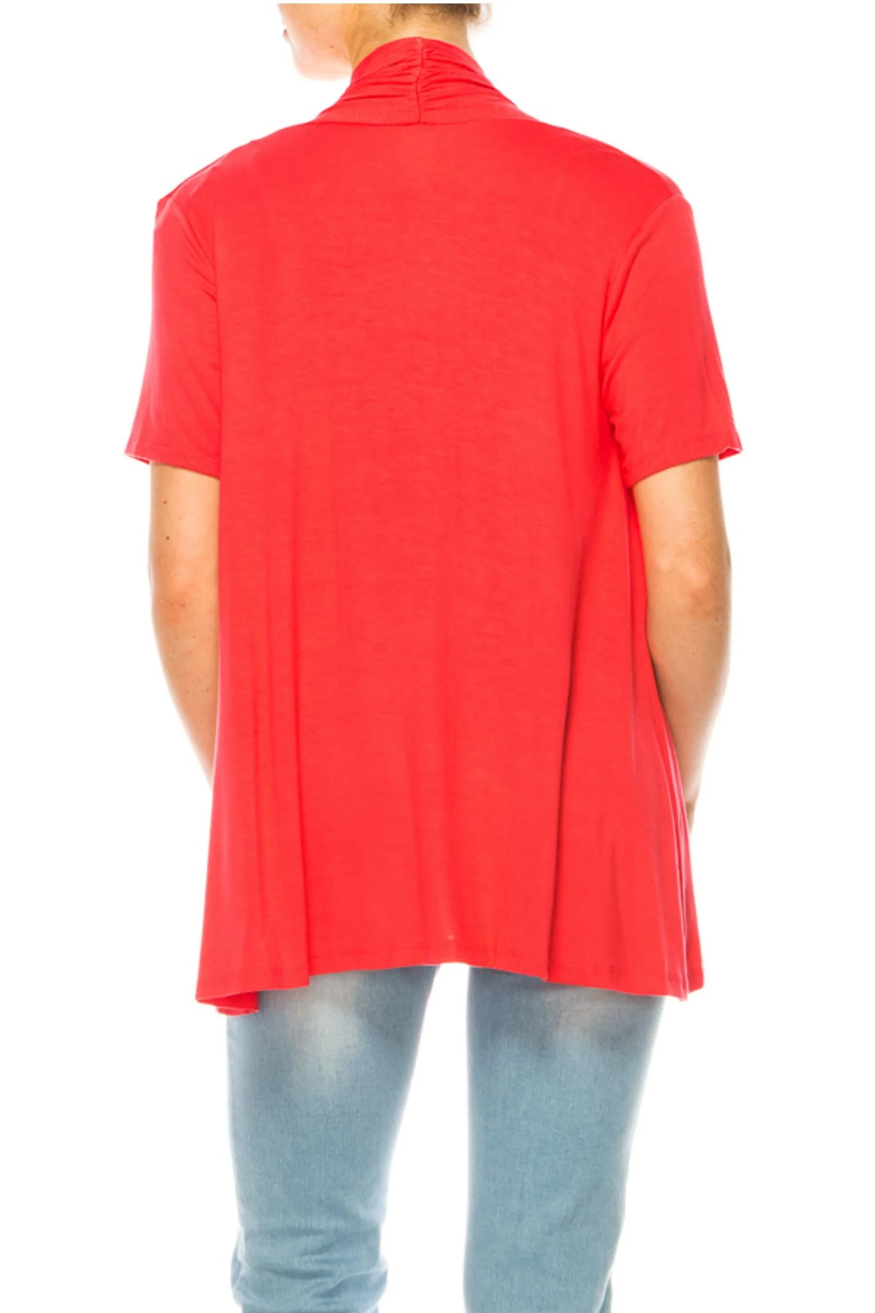 Women's Asymmetrical Hem Solid Cardigan with Short Sleeves