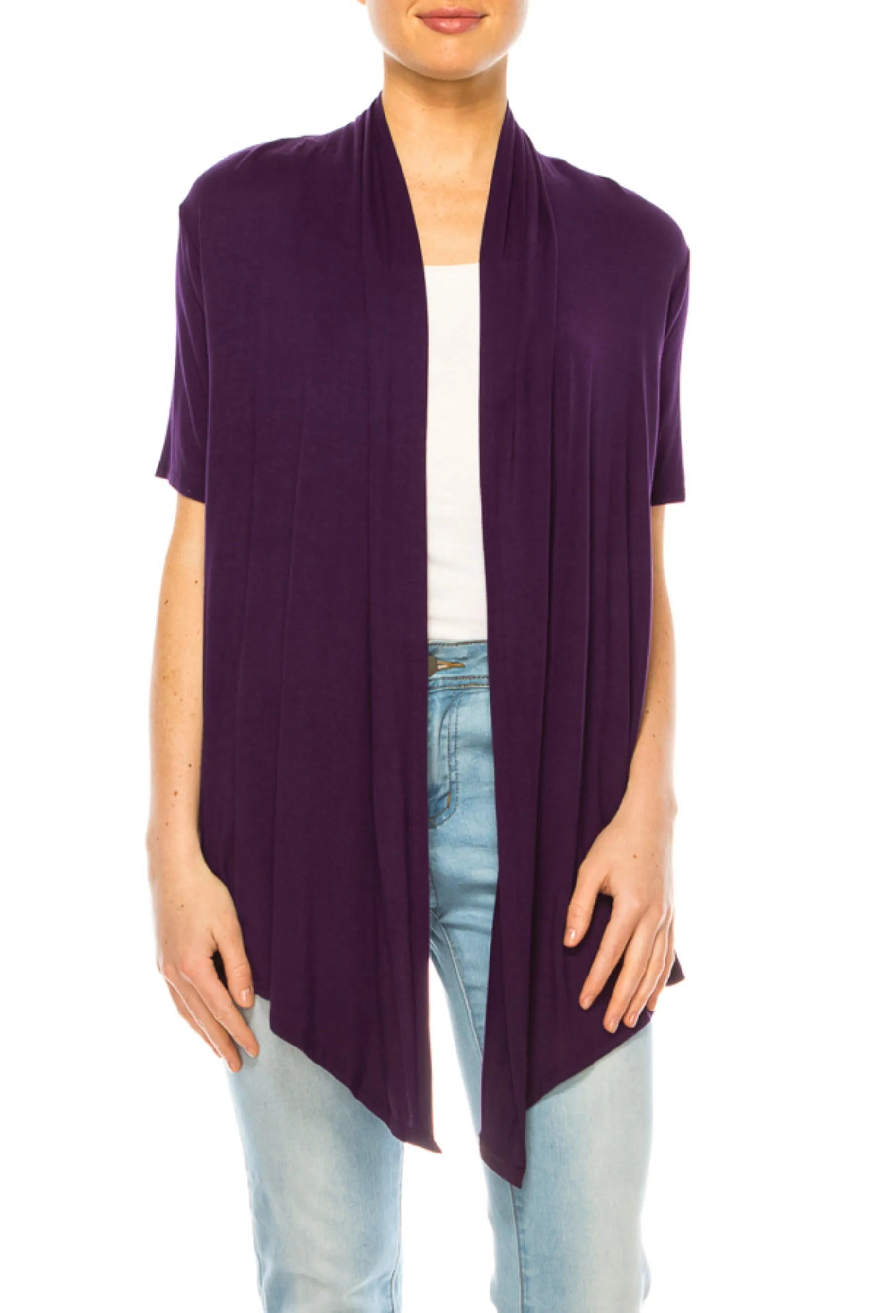 Women's Asymmetrical Hem Solid Cardigan with Short Sleeves
