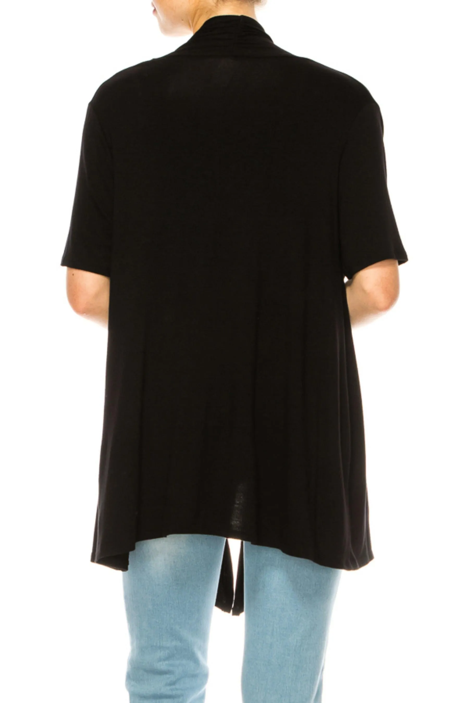 Women's Asymmetrical Hem Solid Cardigan with Short Sleeves