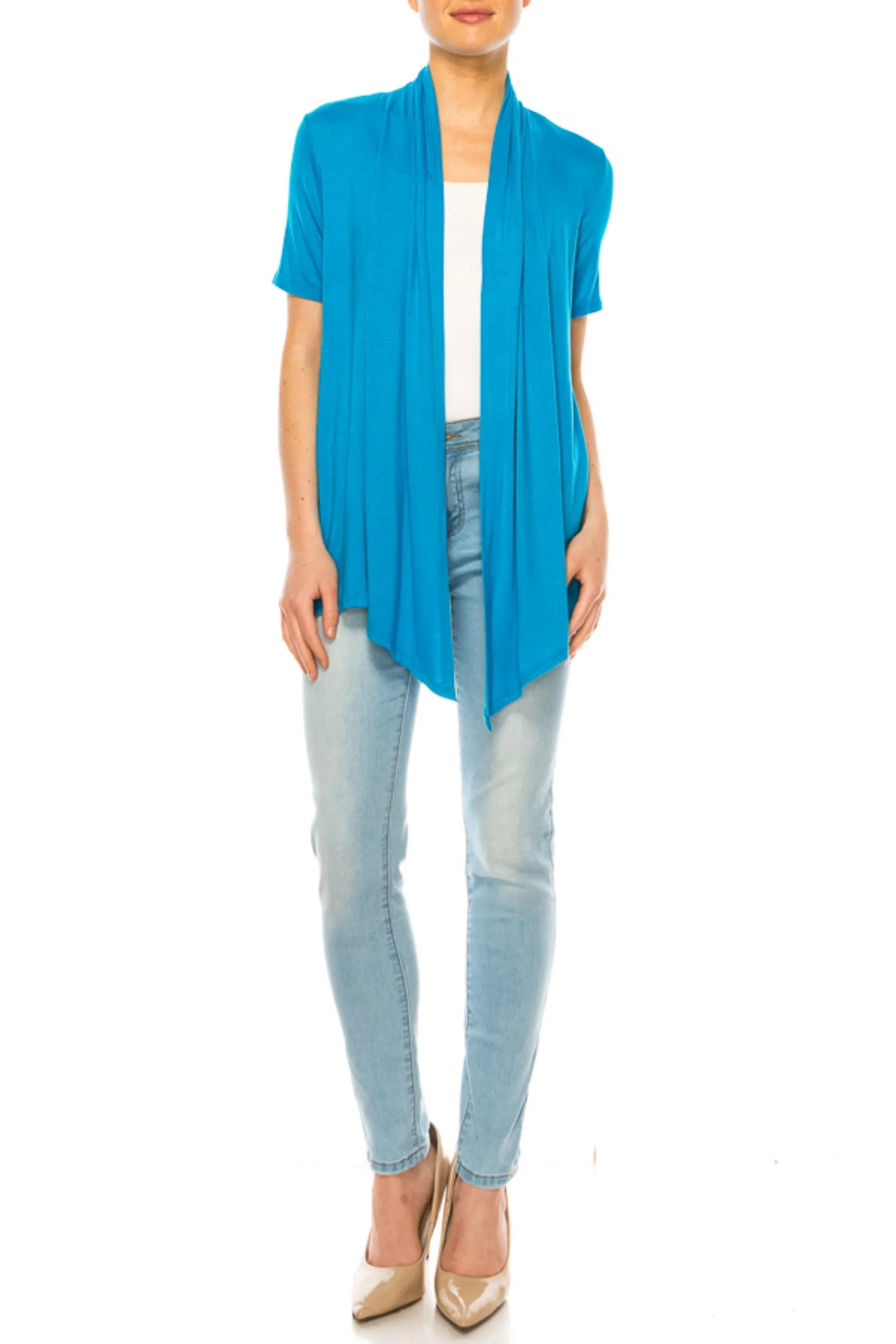 Women's Asymmetrical Hem Solid Cardigan with Short Sleeves