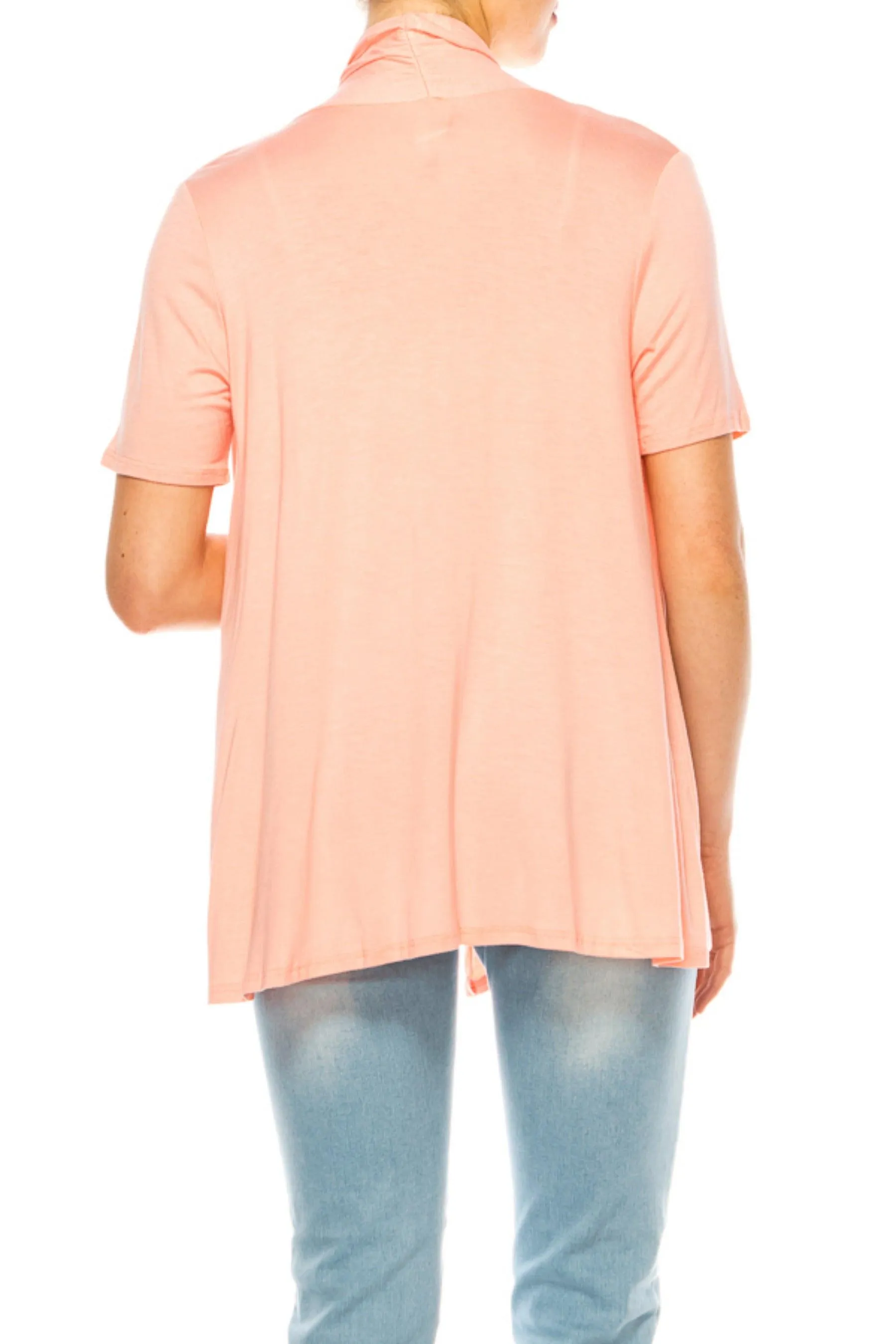 Women's Asymmetrical Hem Solid Cardigan with Short Sleeves