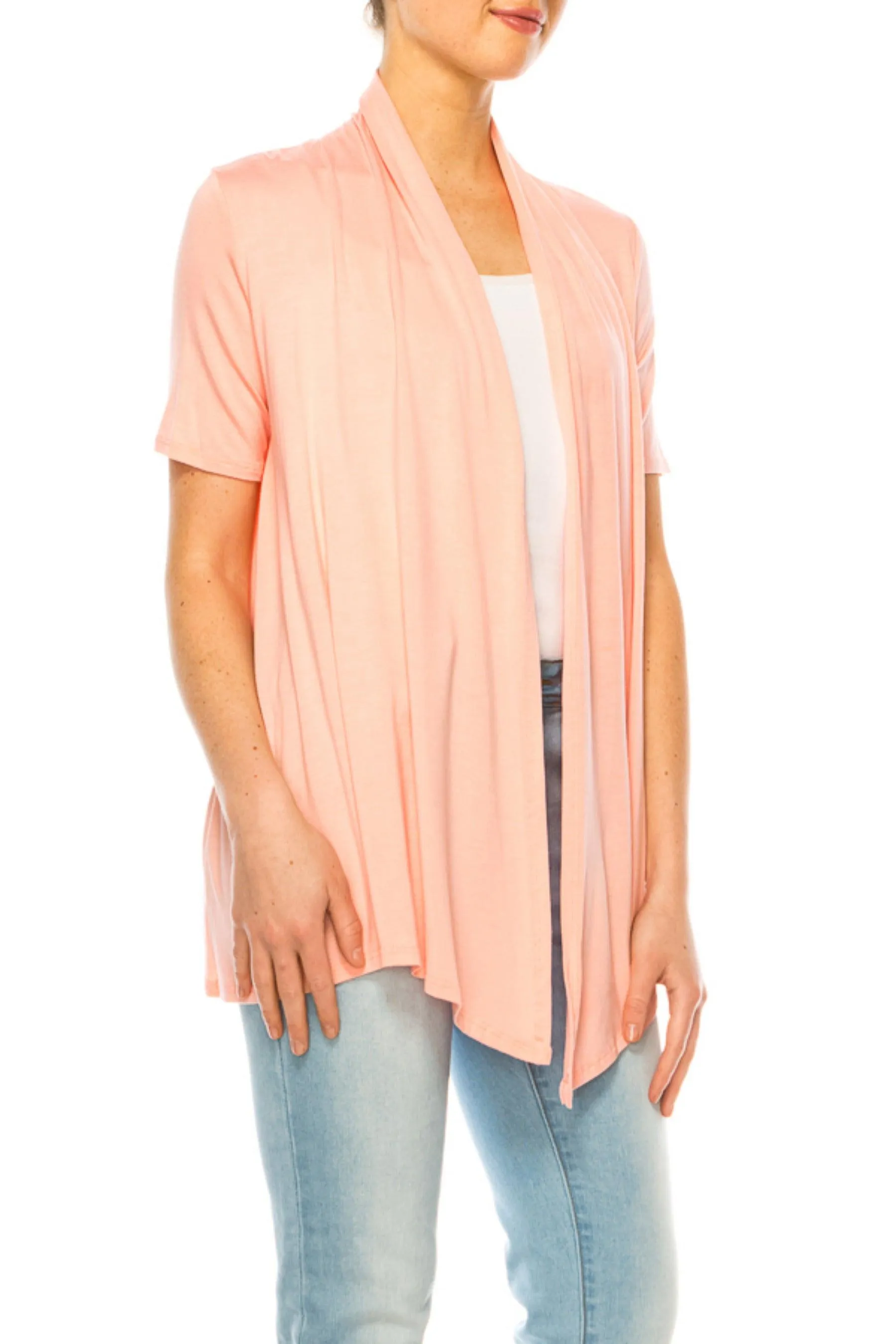 Women's Asymmetrical Hem Solid Cardigan with Short Sleeves