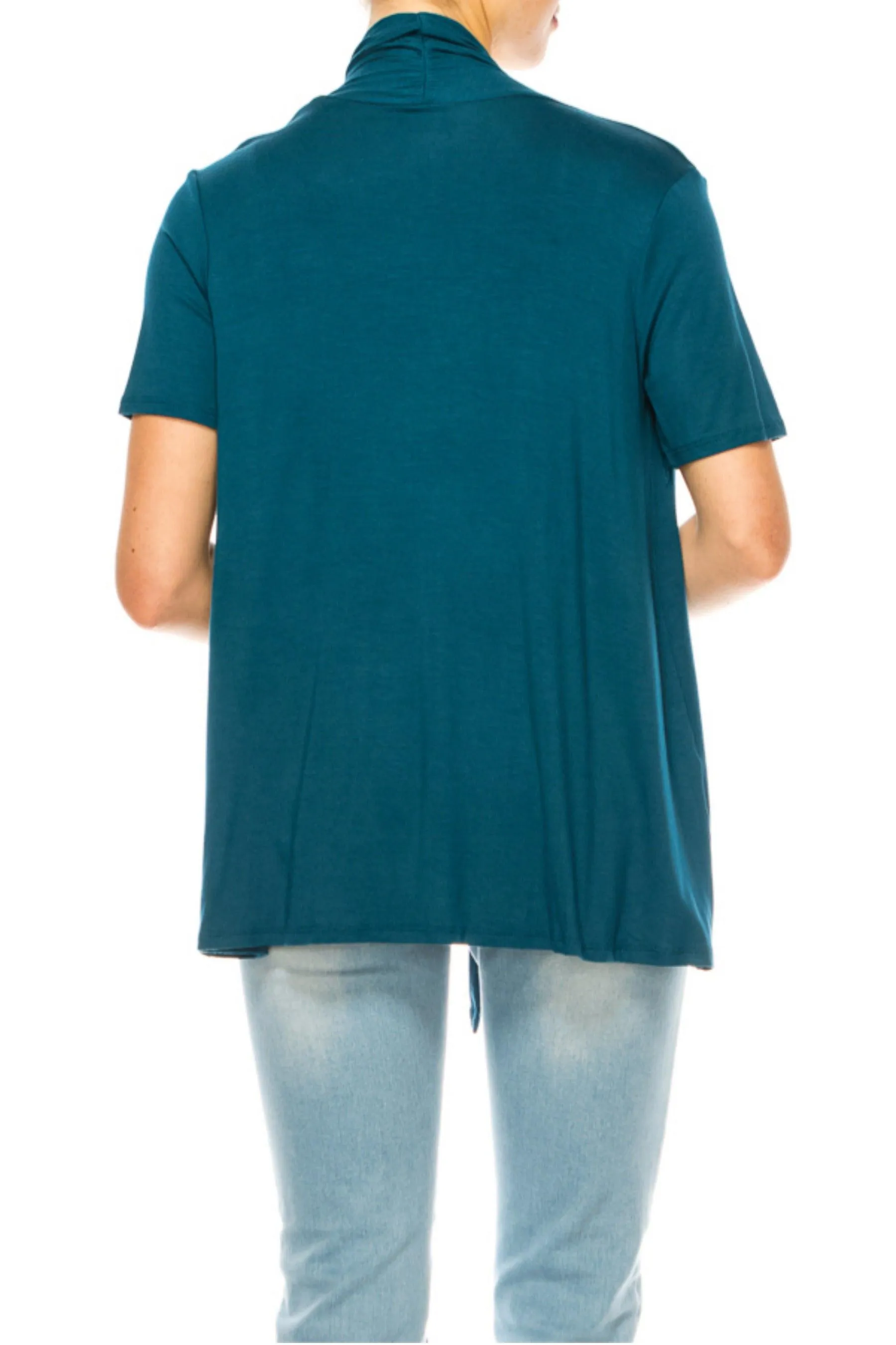 Women's Asymmetrical Hem Solid Cardigan with Short Sleeves