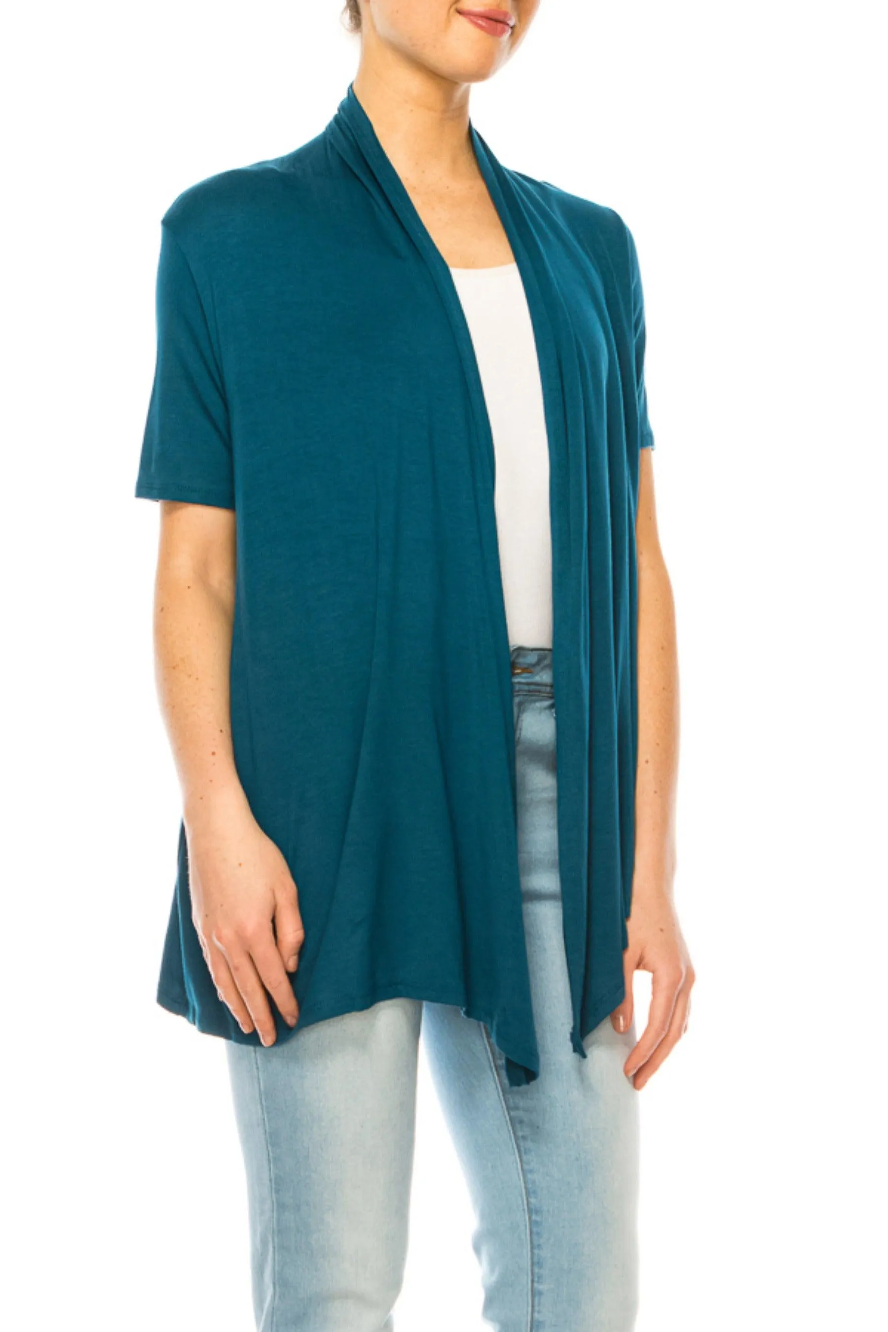 Women's Asymmetrical Hem Solid Cardigan with Short Sleeves