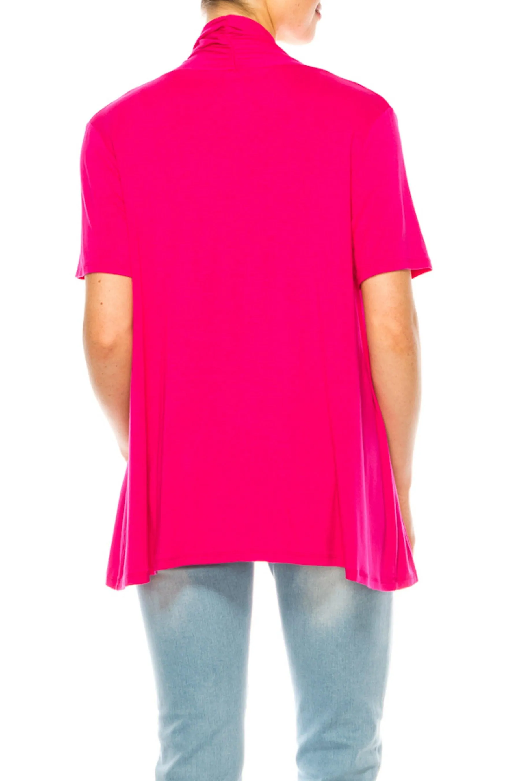 Women's Asymmetrical Hem Solid Cardigan with Short Sleeves