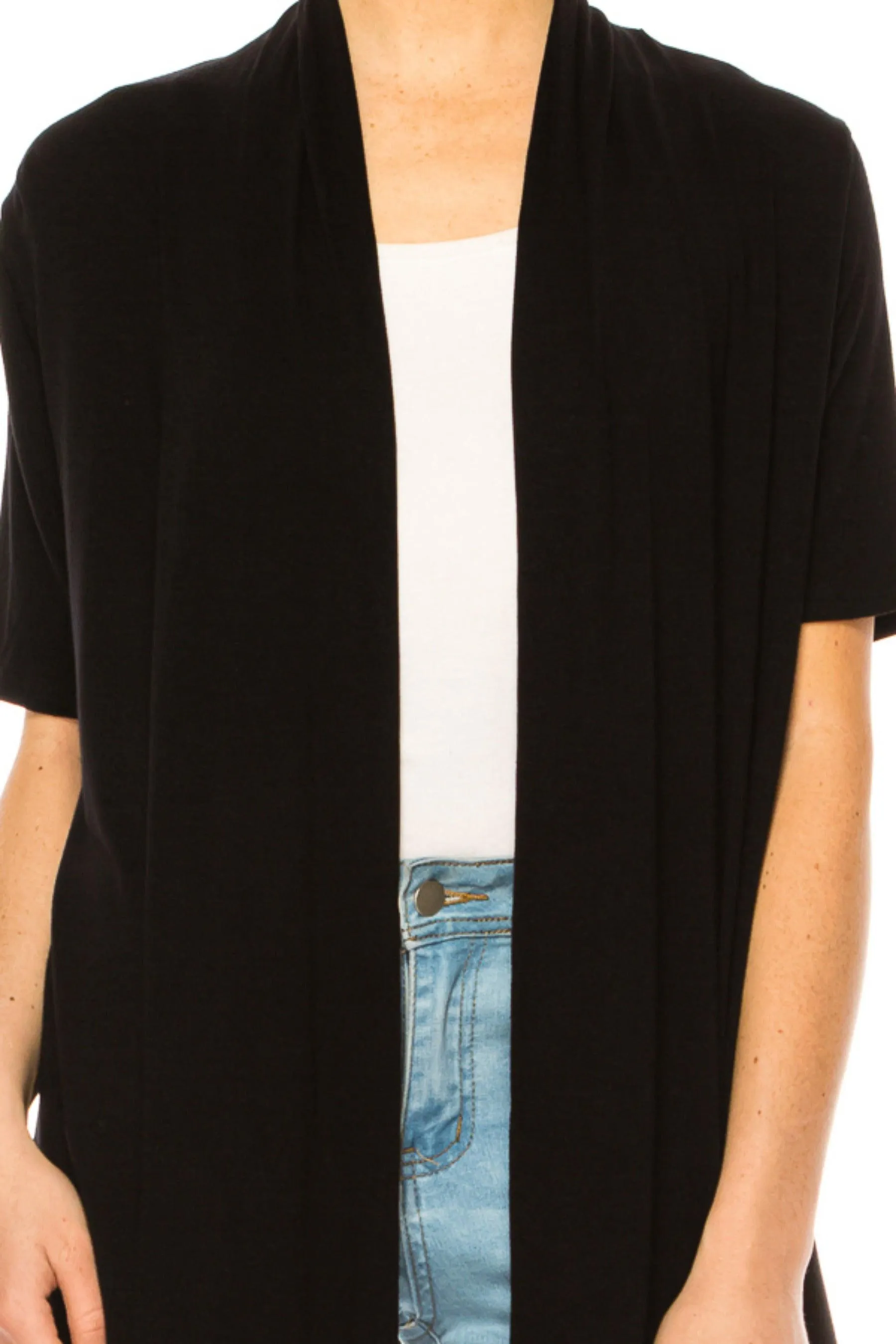 Women's Asymmetrical Hem Solid Cardigan with Short Sleeves