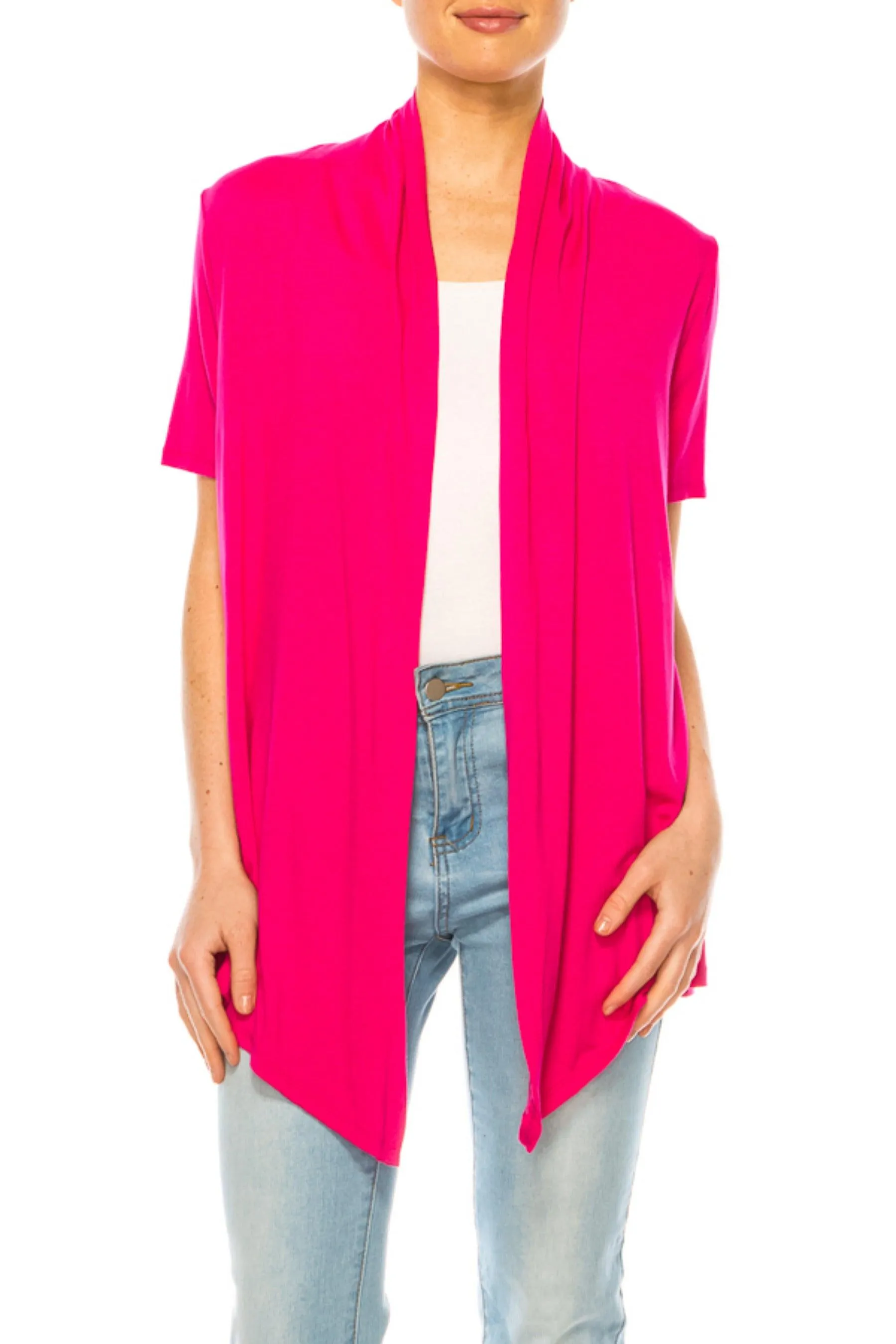 Women's Asymmetrical Hem Solid Cardigan with Short Sleeves