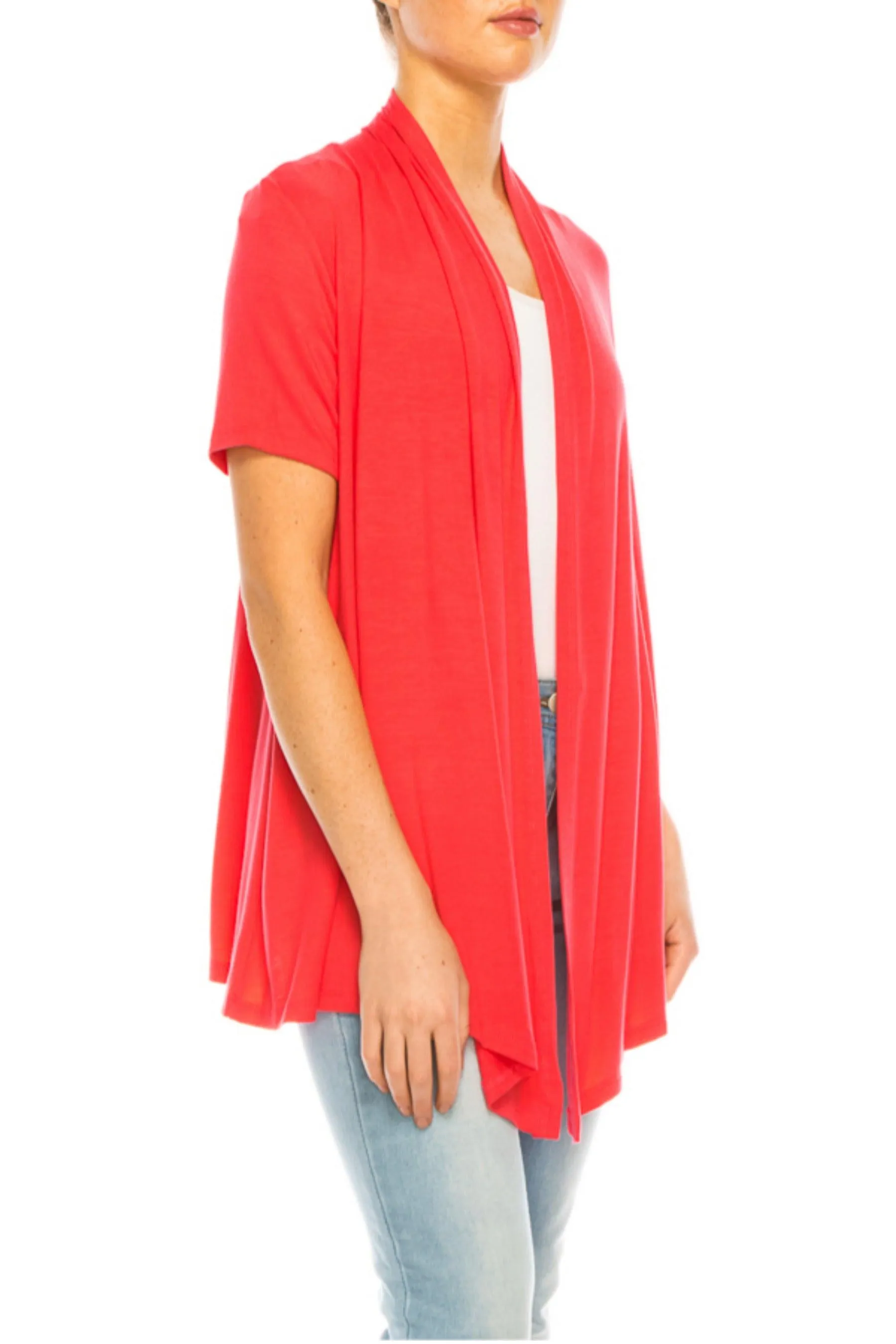 Women's Asymmetrical Hem Solid Cardigan with Short Sleeves