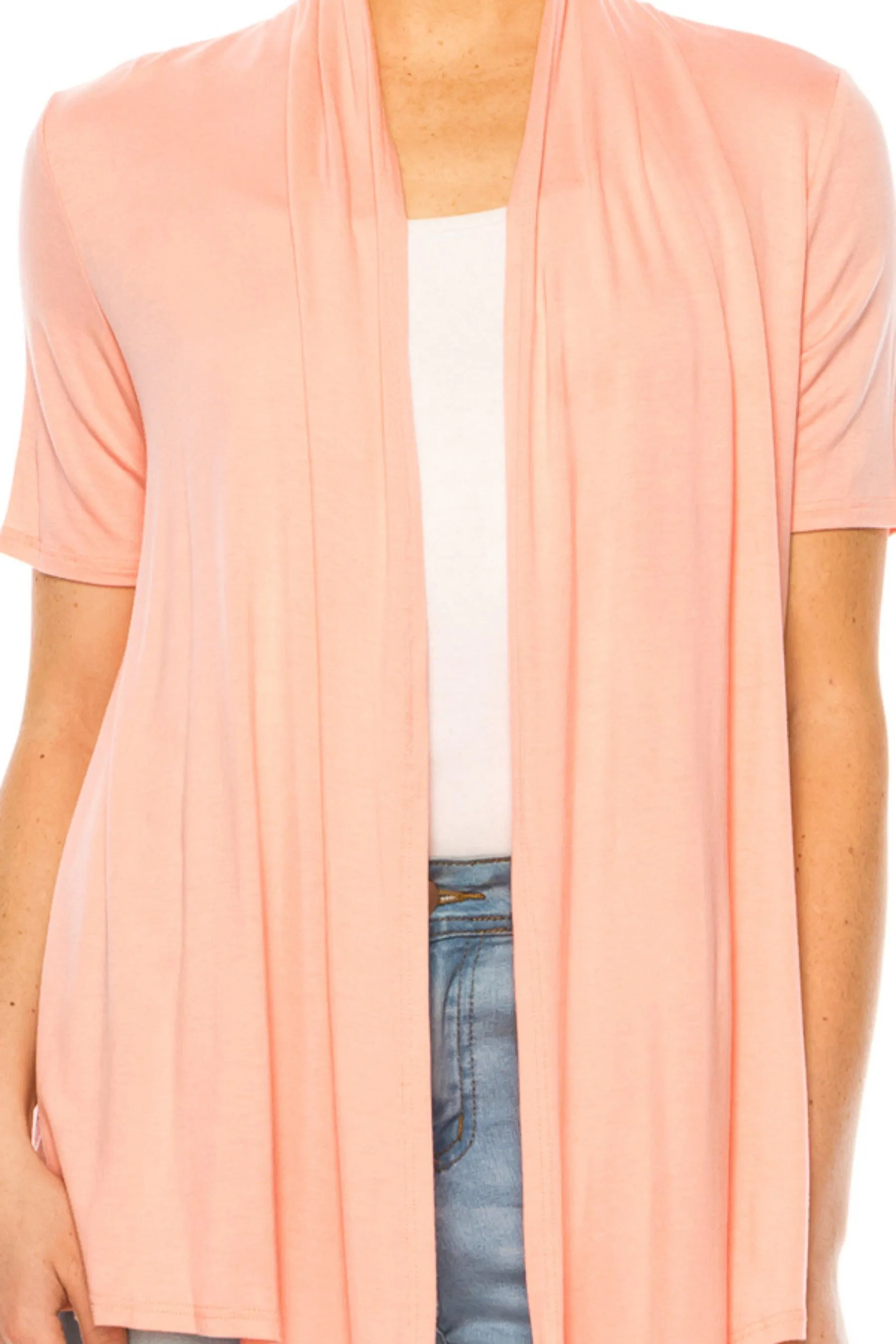 Women's Asymmetrical Hem Solid Cardigan with Short Sleeves