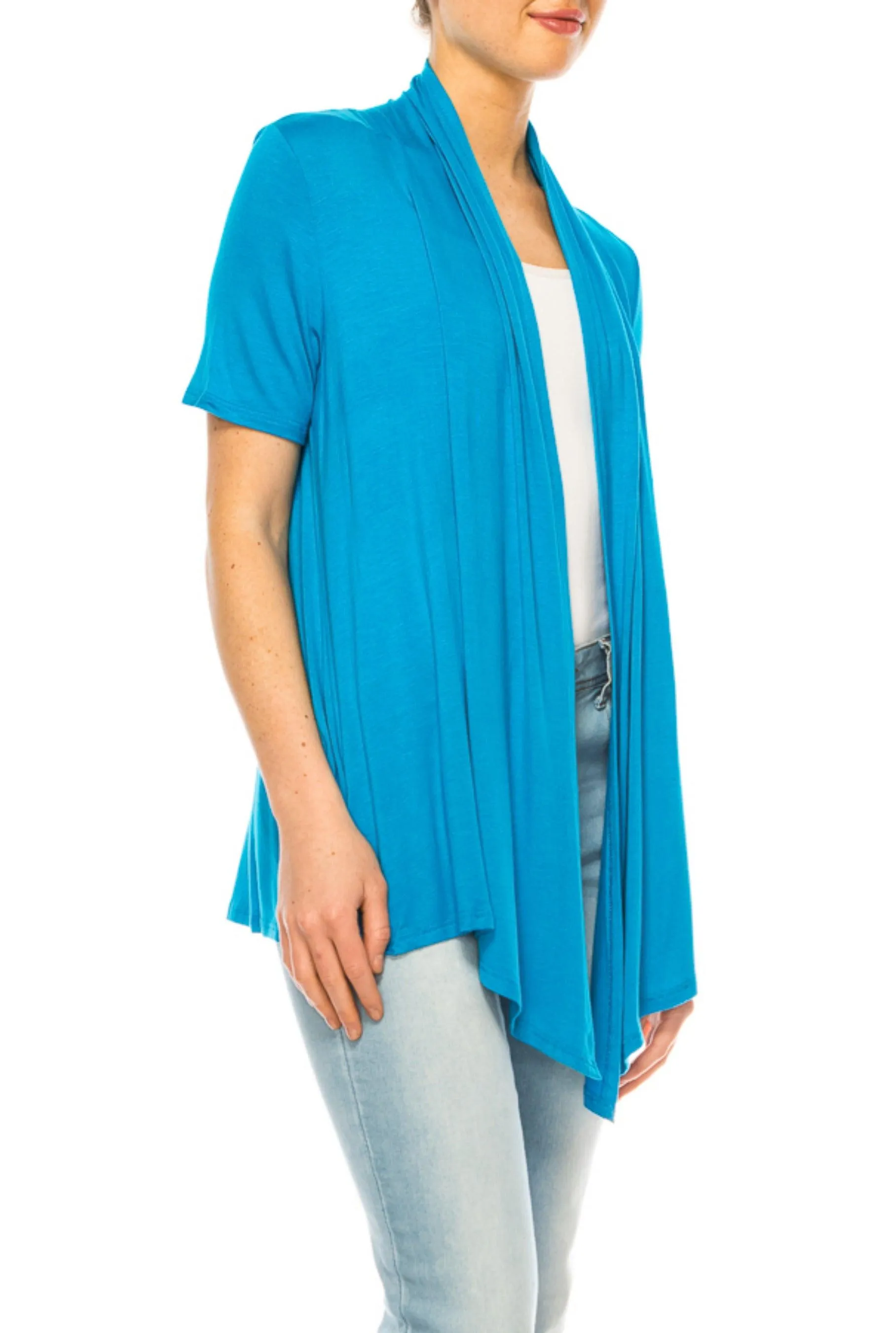 Women's Asymmetrical Hem Solid Cardigan with Short Sleeves