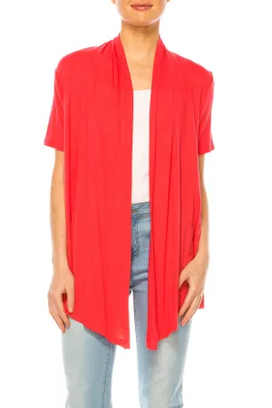 Women's Asymmetrical Hem Solid Cardigan with Short Sleeves