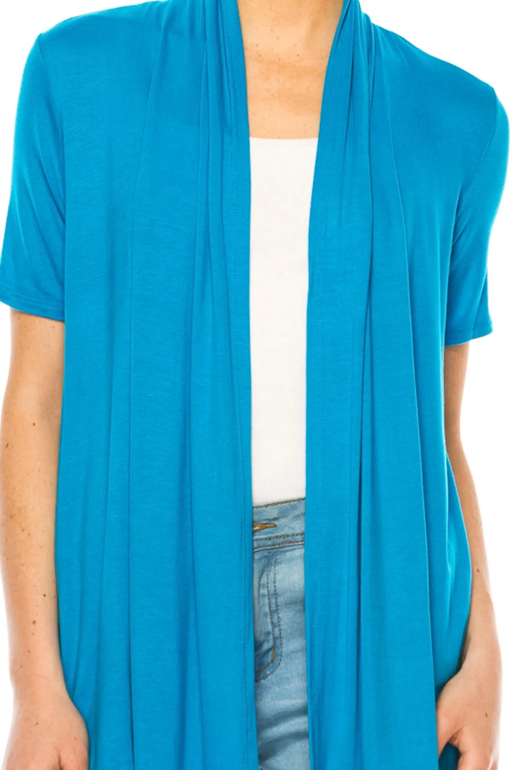Women's Asymmetrical Hem Solid Cardigan with Short Sleeves
