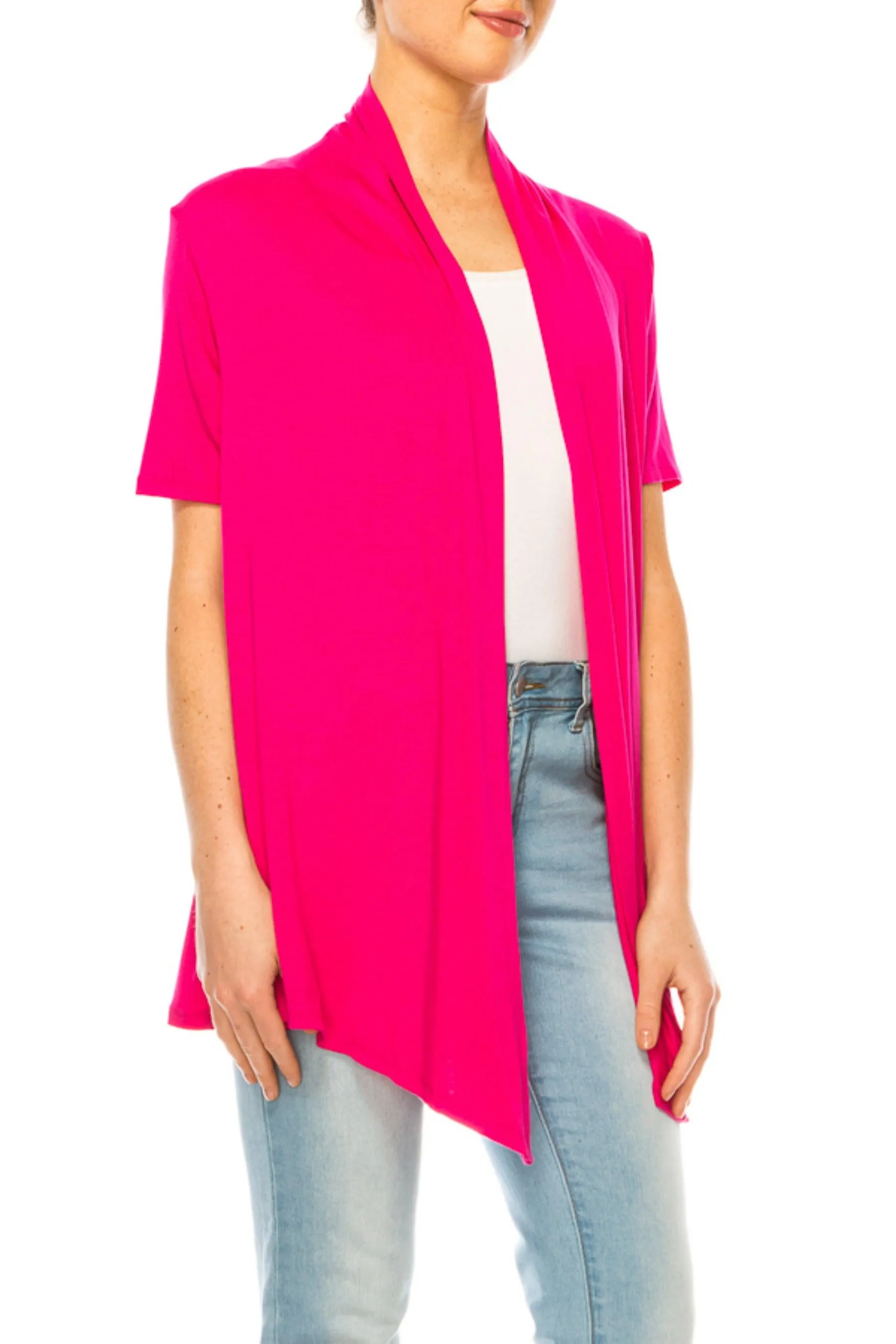 Women's Asymmetrical Hem Solid Cardigan with Short Sleeves