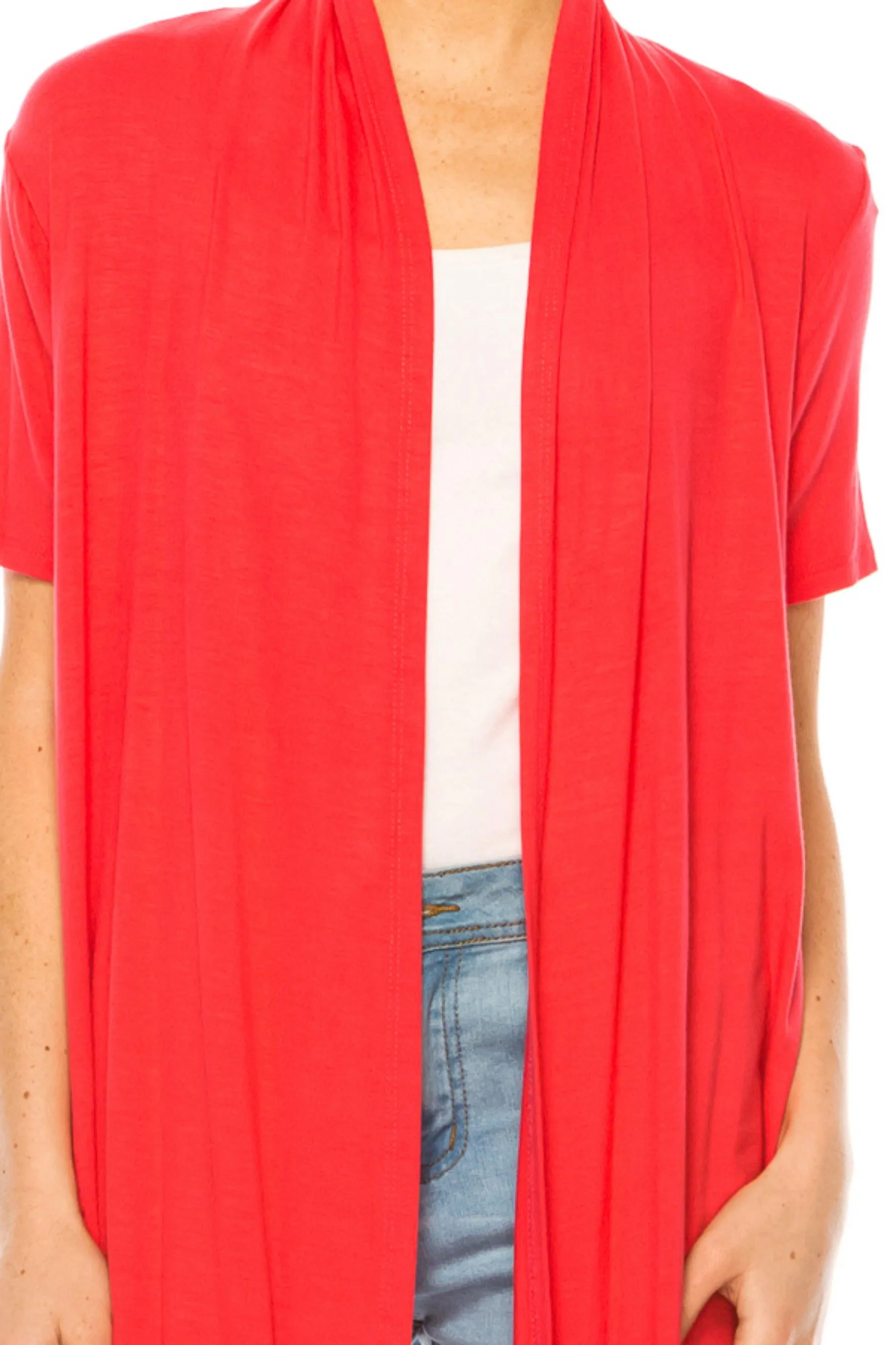 Women's Asymmetrical Hem Solid Cardigan with Short Sleeves