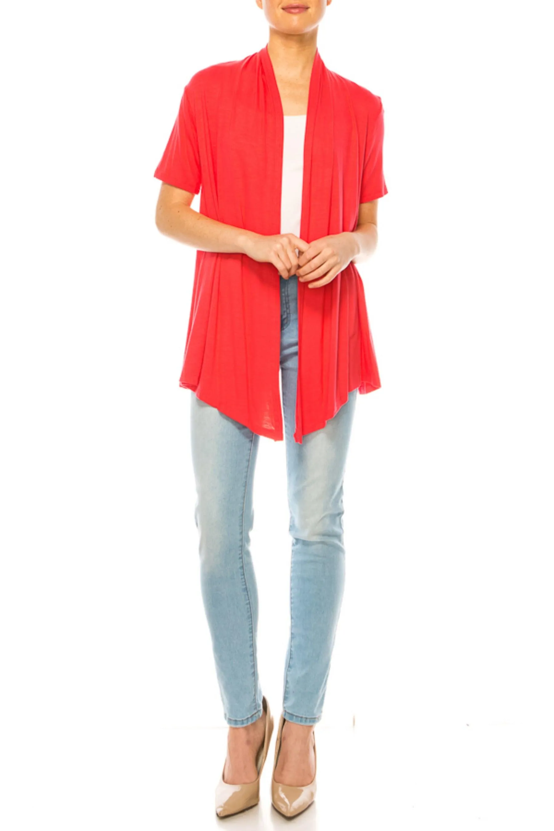 Women's Asymmetrical Hem Solid Cardigan with Short Sleeves