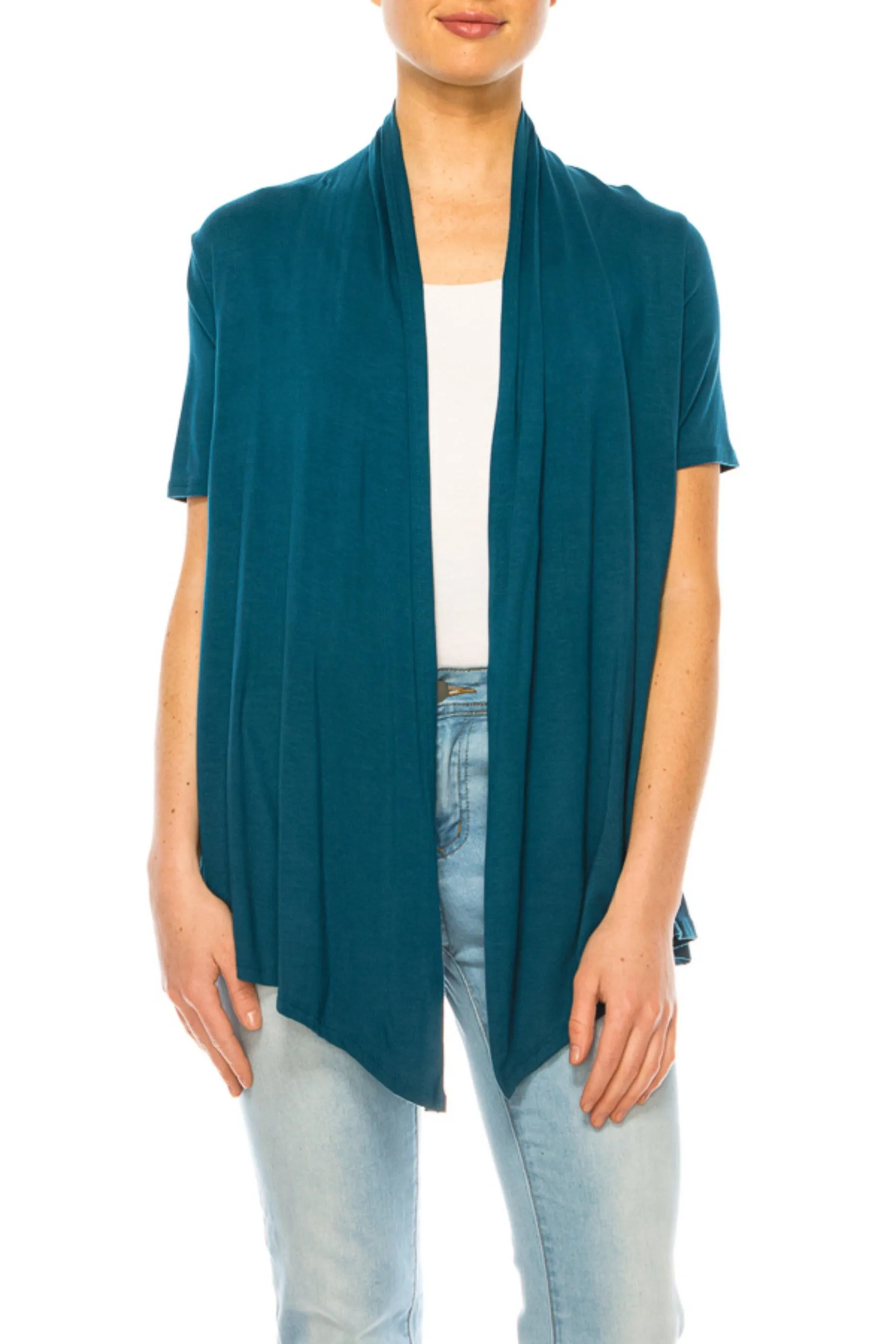 Women's Asymmetrical Hem Solid Cardigan with Short Sleeves