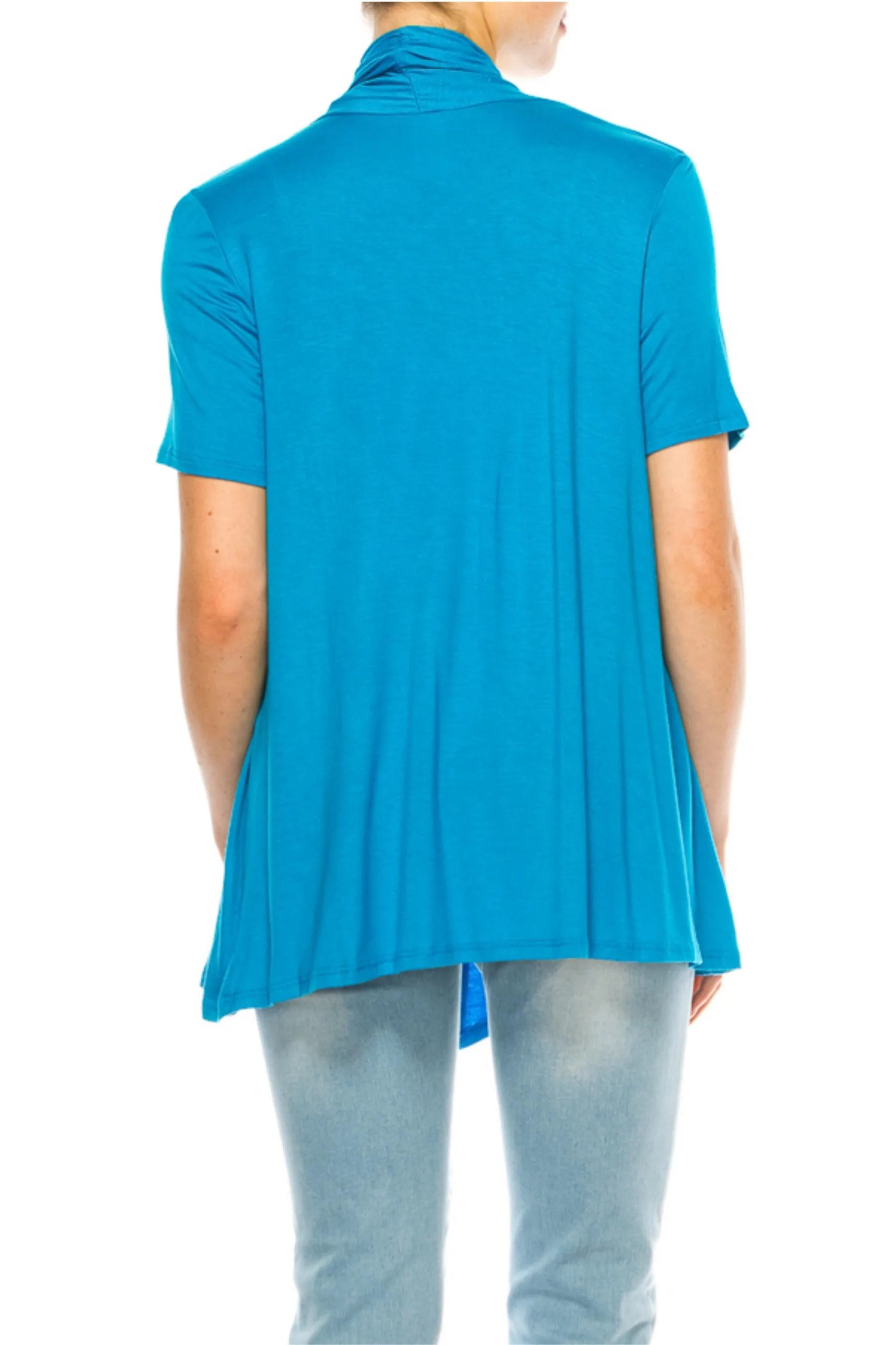 Women's Asymmetrical Hem Solid Cardigan with Short Sleeves