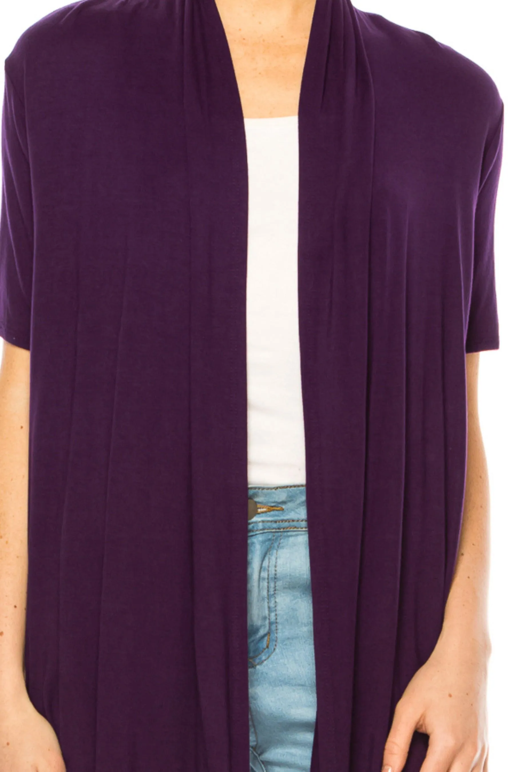 Women's Asymmetrical Hem Solid Cardigan with Short Sleeves
