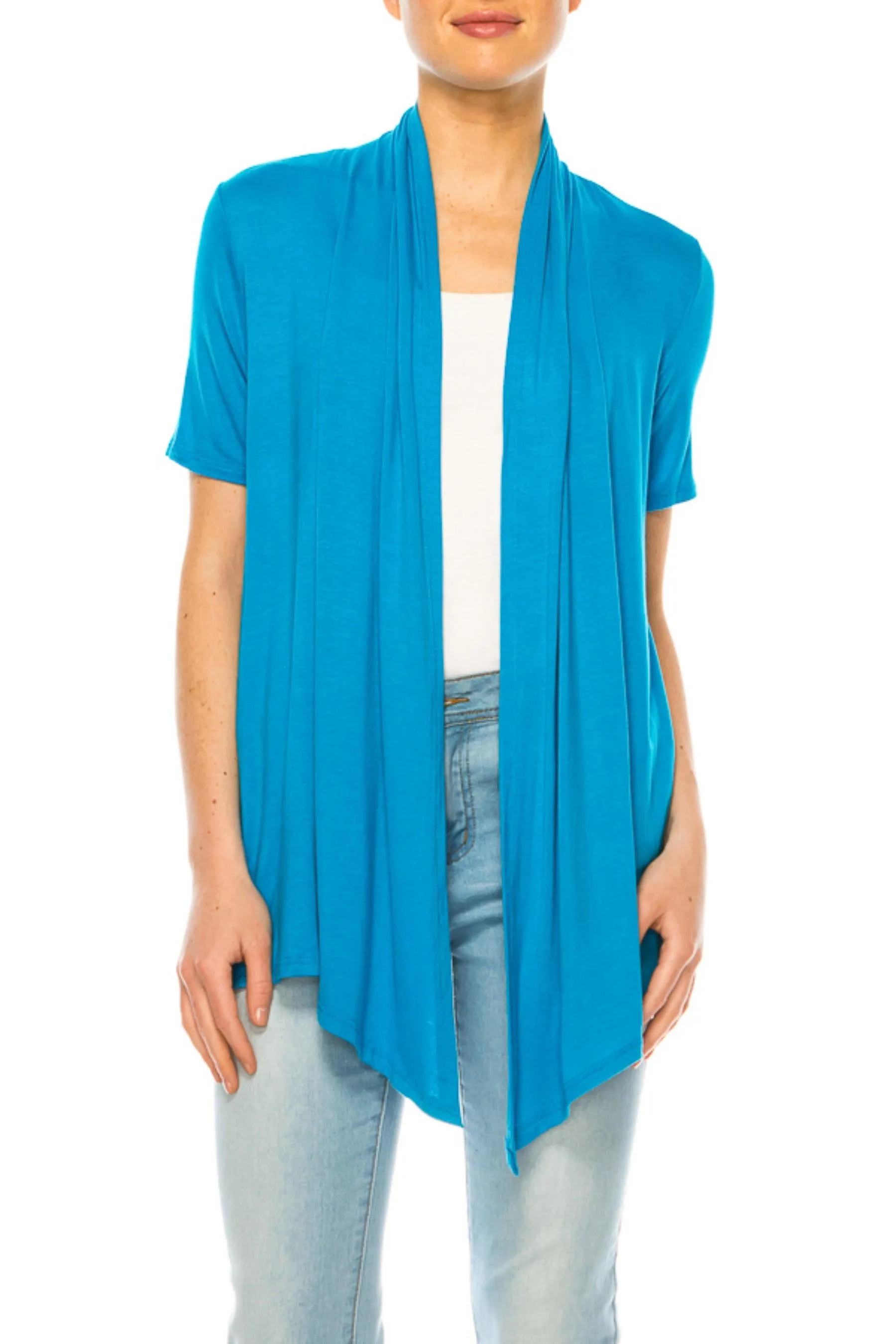 Women's Asymmetrical Hem Solid Cardigan with Short Sleeves
